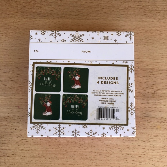 Christmas Happy Holidays Box of 4 Pc. Green Red Holidays Ceramic Coasters - Picture 4 of 15